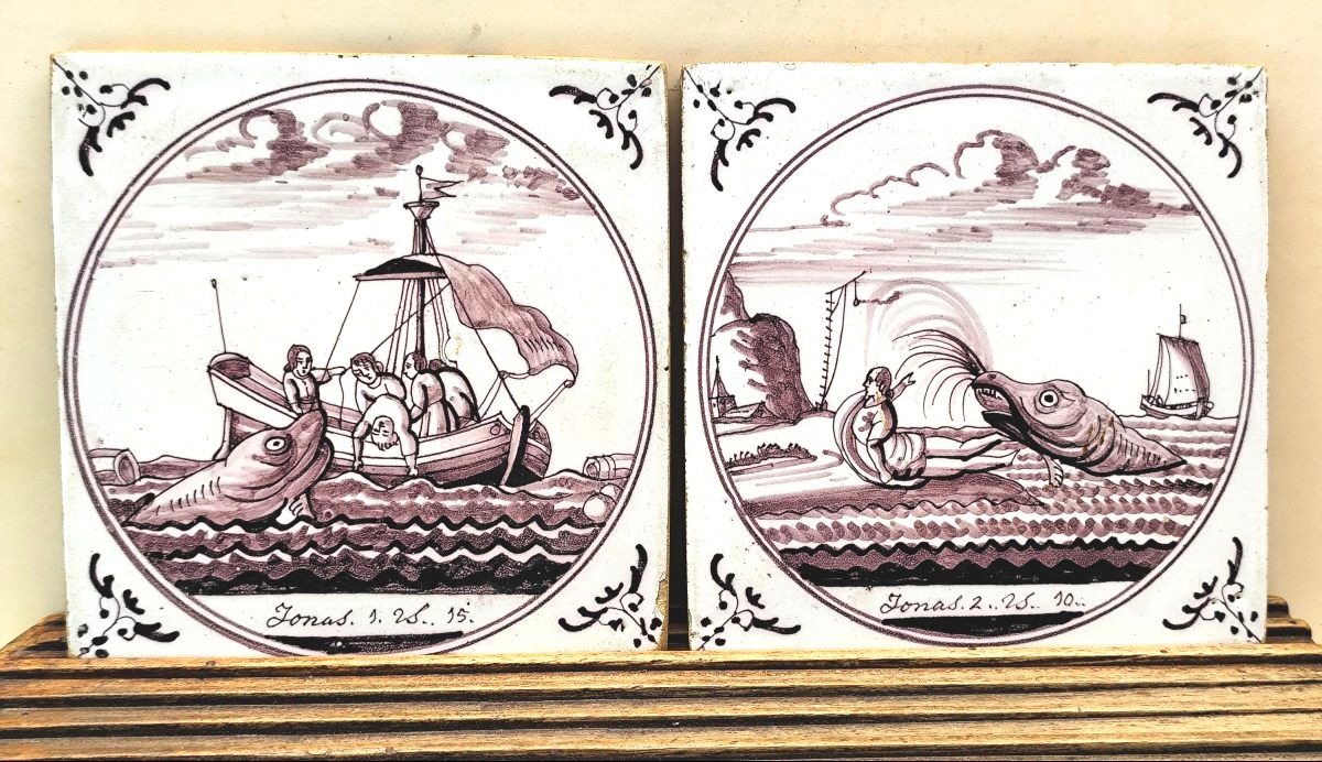 A Gem Among Delft Tiles! Jonah And The Whale, 18th-century Biblical Series