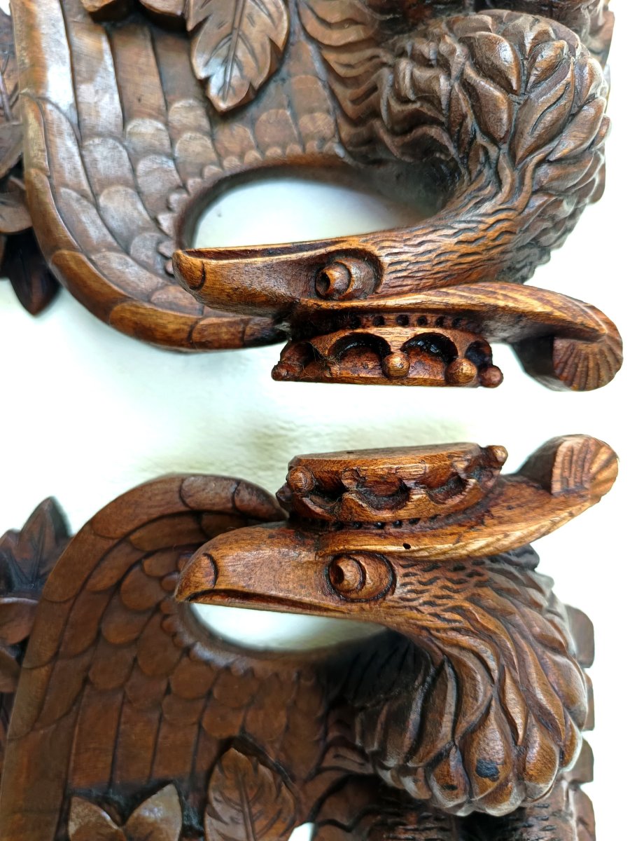 Crowned Eagles Pendant, Carved Walnut , Second Empire-photo-2