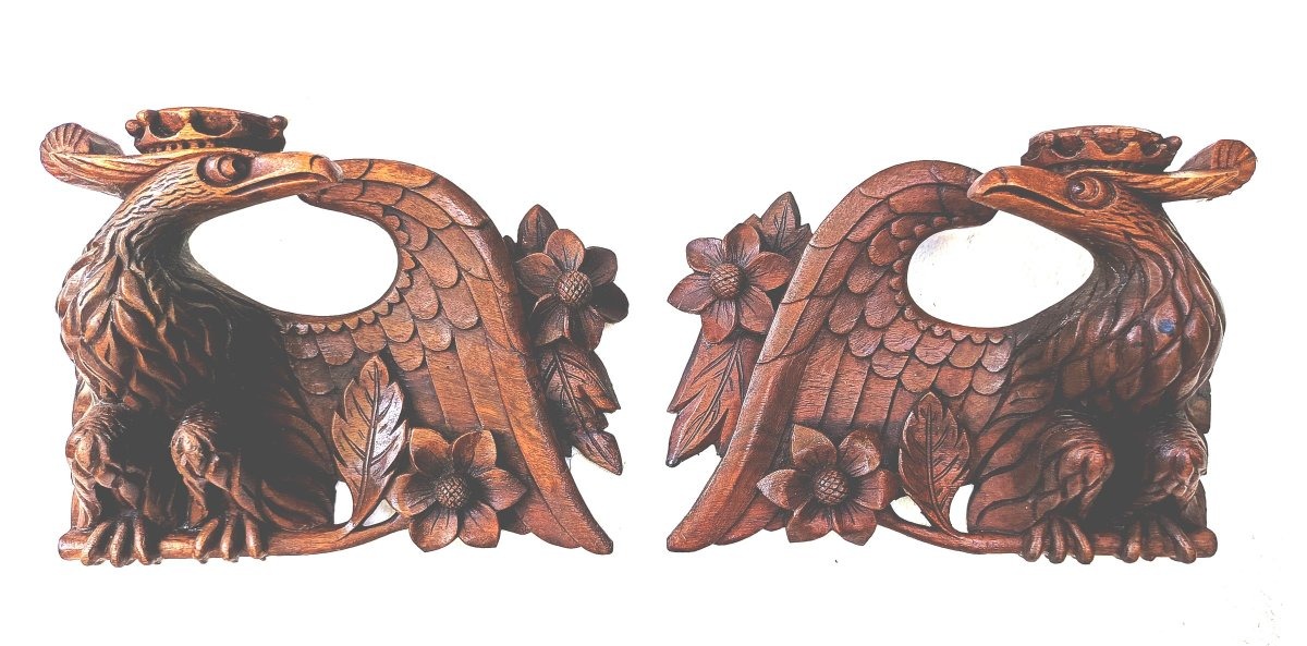 Crowned Eagles Pendant, Carved Walnut , Second Empire