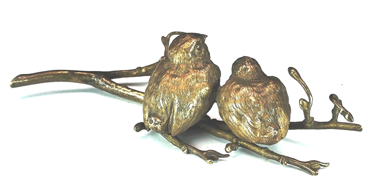 Petits moineaux blottis, bronze de Vienne animalier vers 1900, -photo-2
