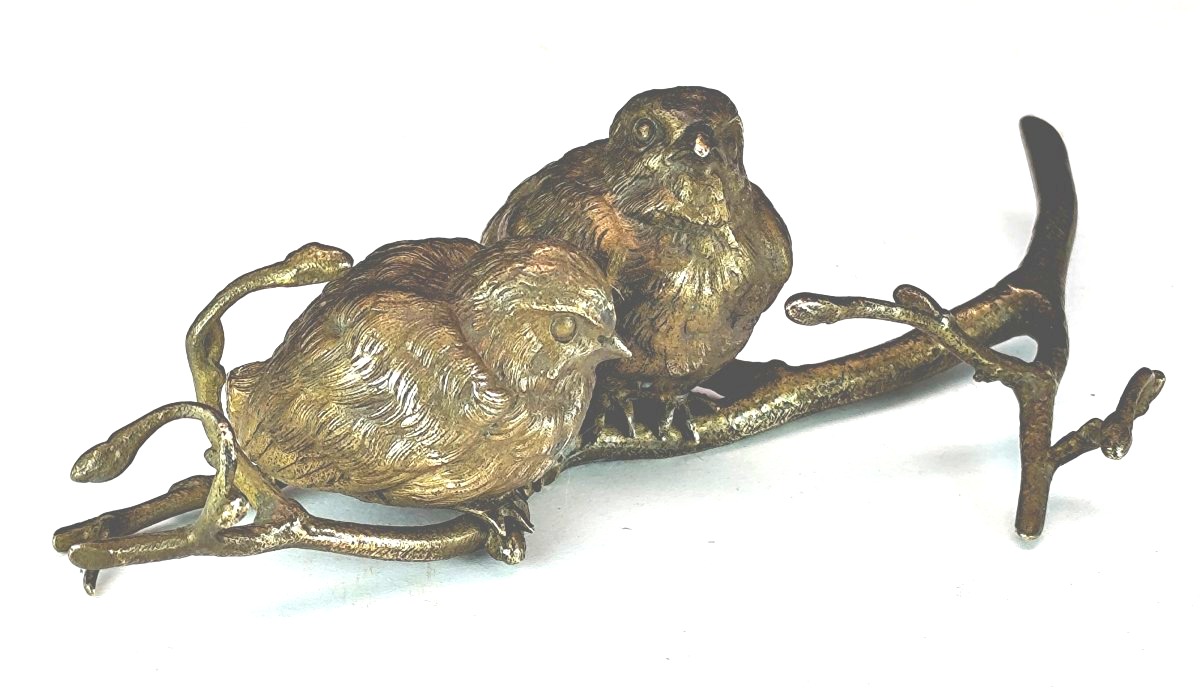 Petits moineaux blottis, bronze de Vienne animalier vers 1900, -photo-4