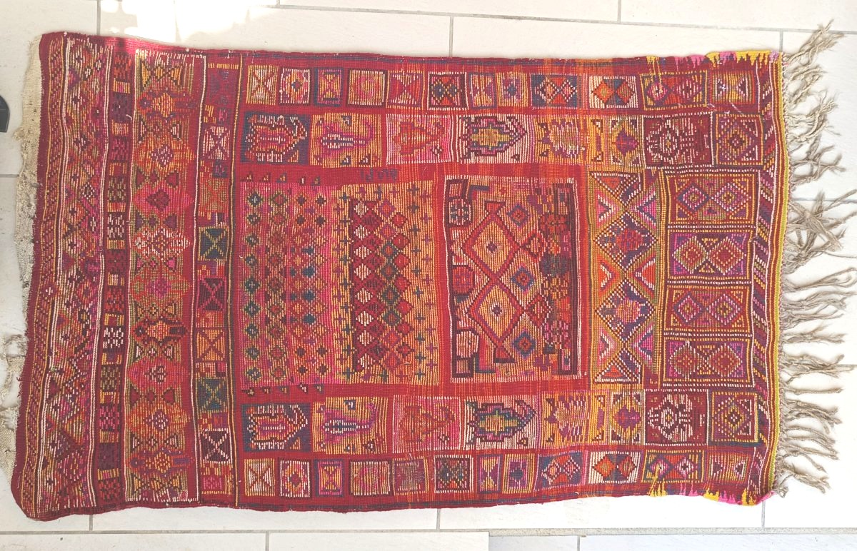 Portière-tapis ancien d’Anatolie, un Melas villageois aux puissantes couleurs-photo-3