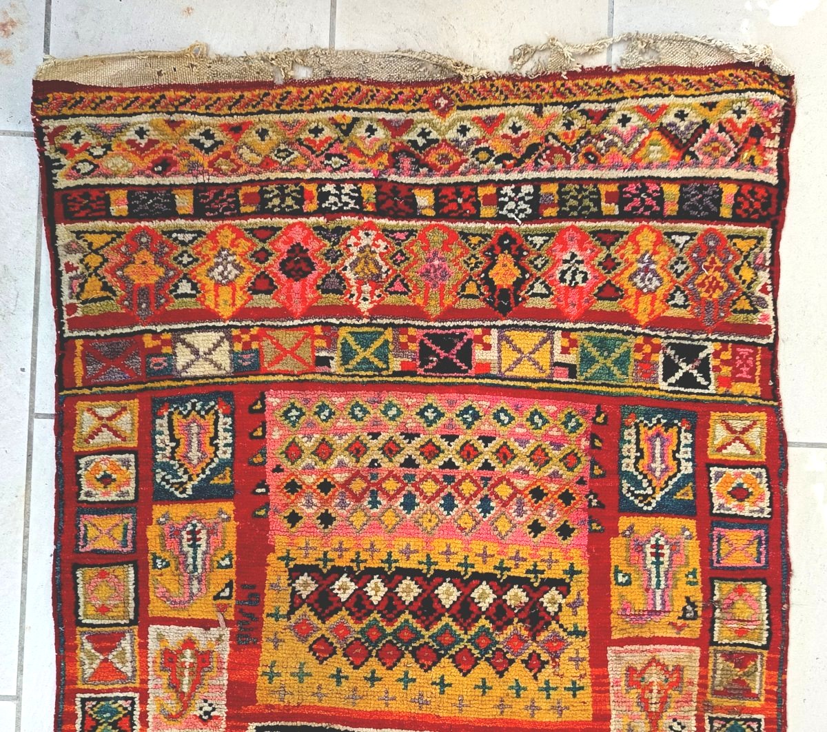 Portière-tapis ancien d’Anatolie, un Melas villageois aux puissantes couleurs-photo-4