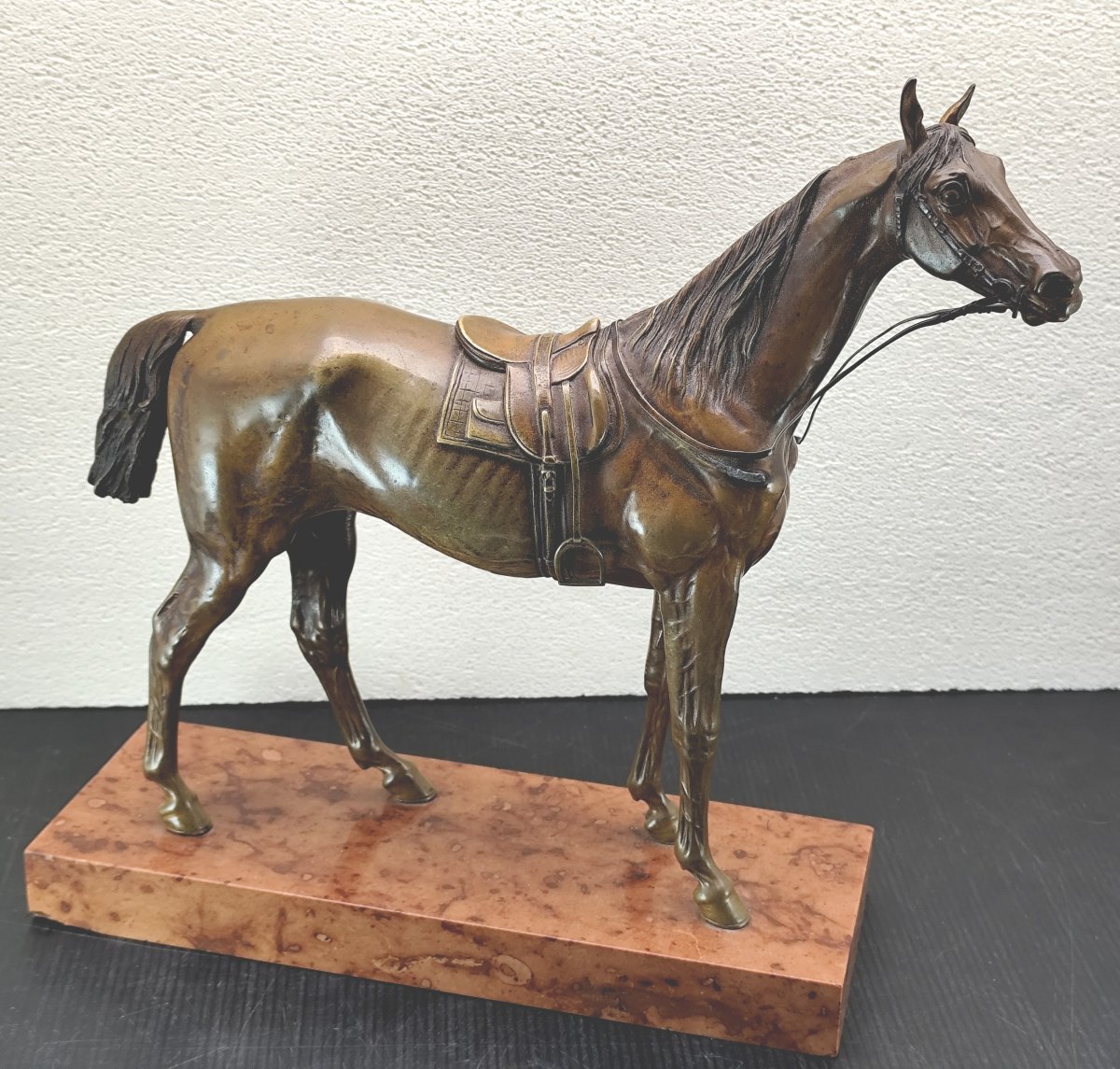 Large Bronze Riding Horse From Vienna, Patinated And Marked, Late 19th Century. In Excellent Condition.-photo-4