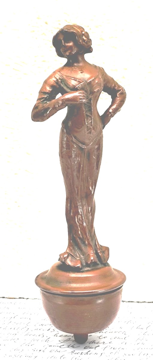 Bouton d'appel en bronze à patine rouge, époque Art nouveau, complet.-photo-3