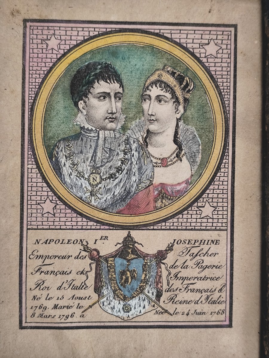 Art populaire, objet patriotique italien, Napoléon et Joséphine, époque Empire