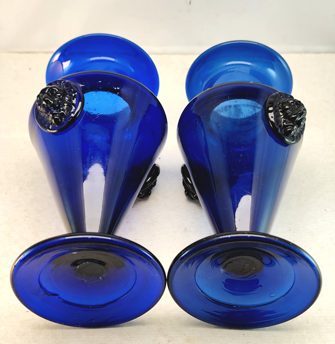 Paire de fleuriers bordelais en verre bleu soufflé, fin XVIIIe siècle-photo-4