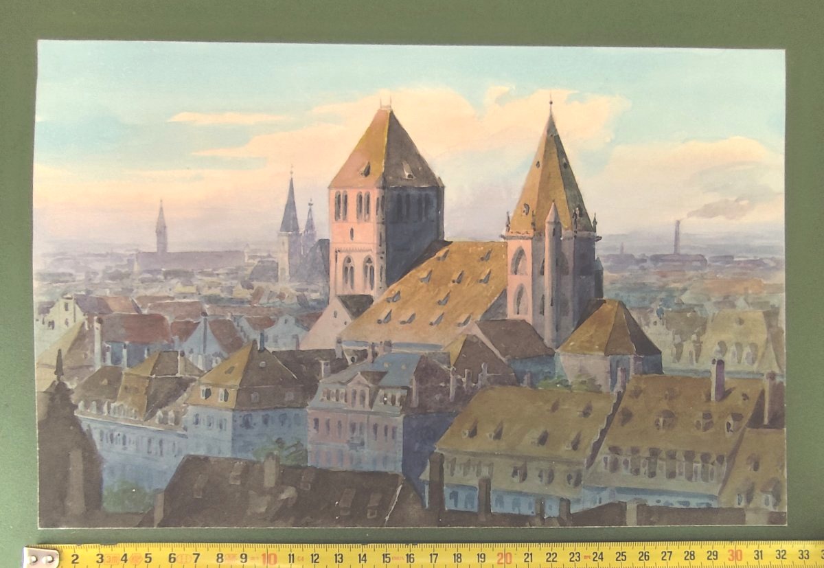 Fine Bird's-eye Watercolour Of Strasbourg, Saint Thomas District, Circa 1900-photo-1