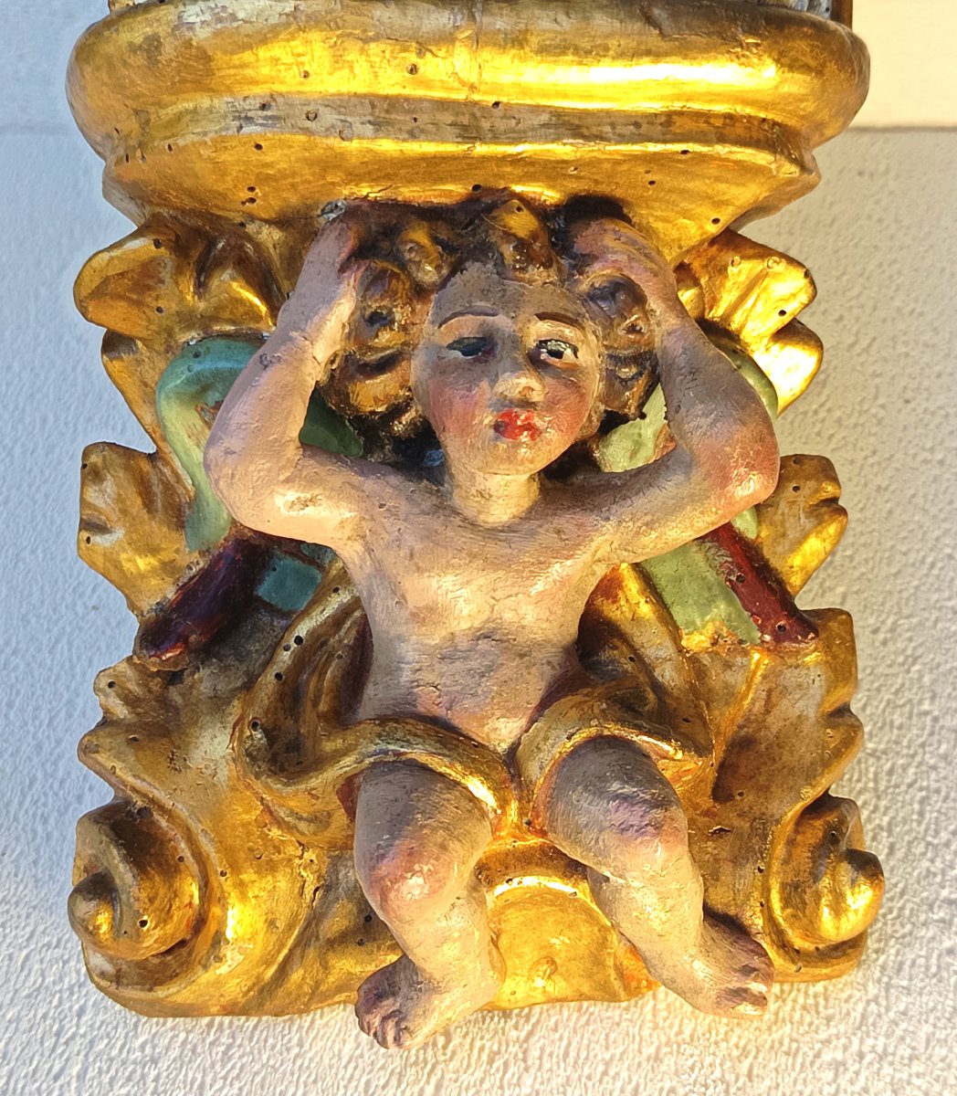Charming Gilt And Polychrome Fragment Of A Baroque Altarpiece-photo-2