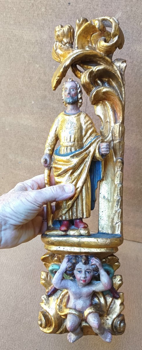 Charming Gilt And Polychrome Fragment Of A Baroque Altarpiece-photo-4