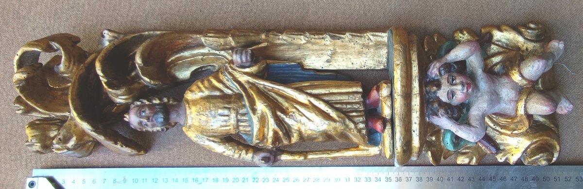 Charming Gilt And Polychrome Fragment Of A Baroque Altarpiece-photo-1