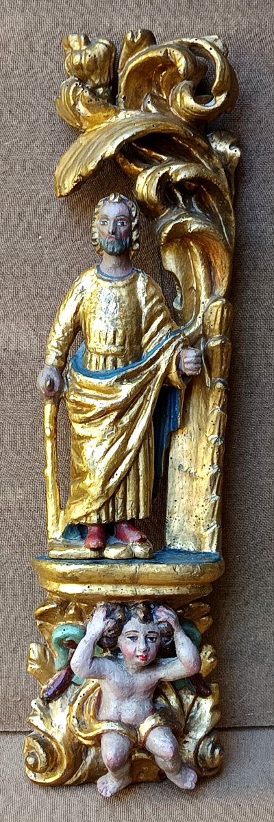 Charming Gilt And Polychrome Fragment Of A Baroque Altarpiece-photo-3