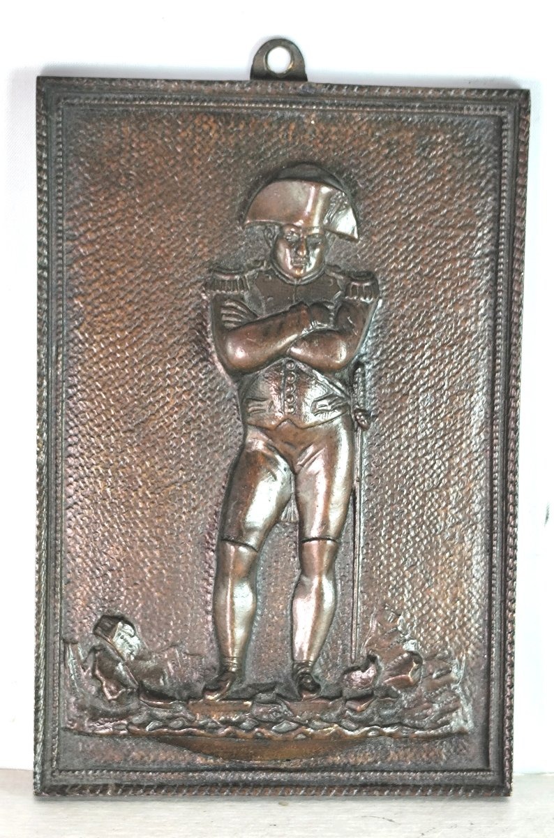 Napoleon With Arms Crossed, Fine Bronze Plaque Evoking The Dark Years Of Exile, 19th Century.-photo-2