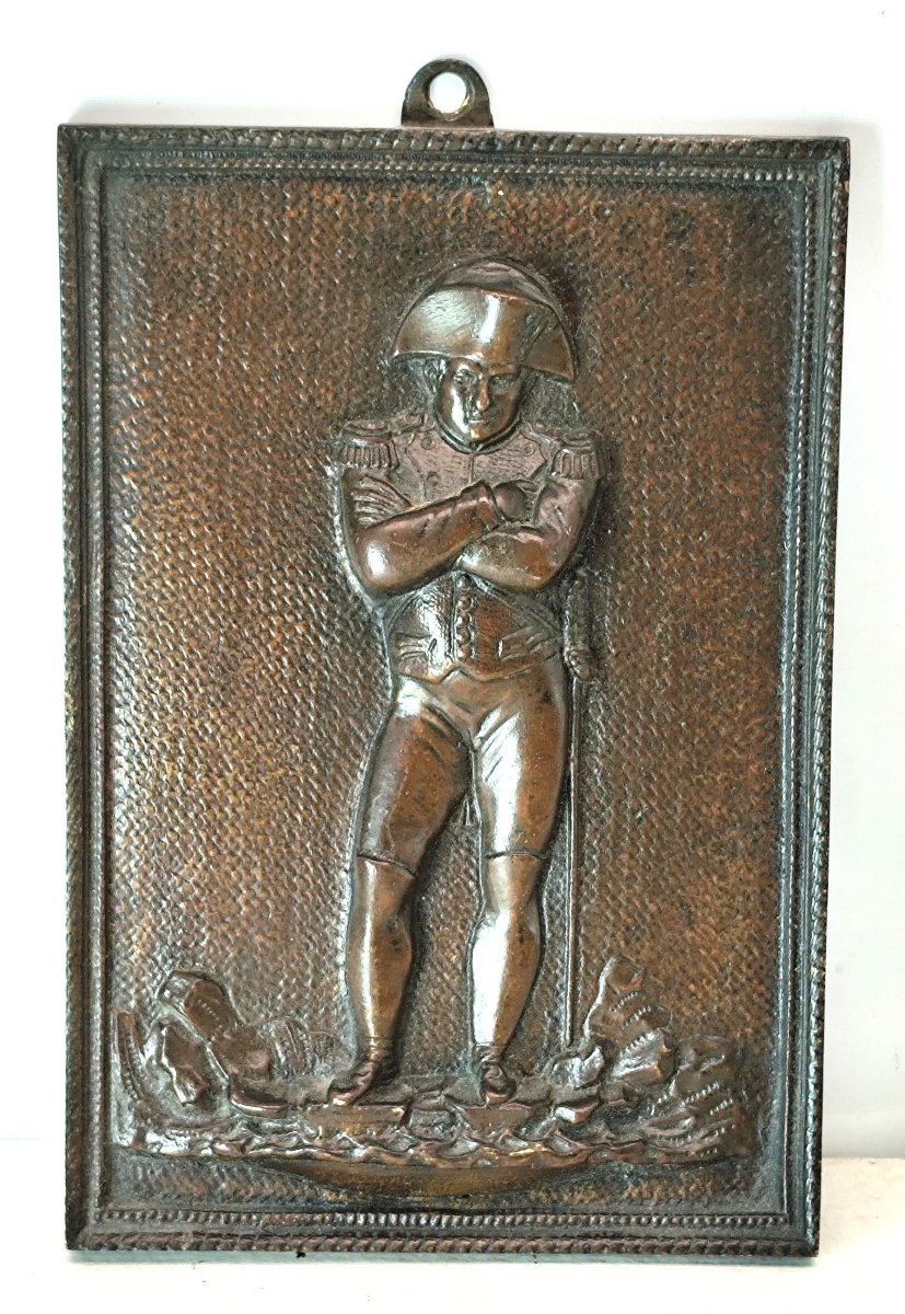 Napoleon With Arms Crossed, Fine Bronze Plaque Evoking The Dark Years Of Exile, 19th Century.-photo-2
