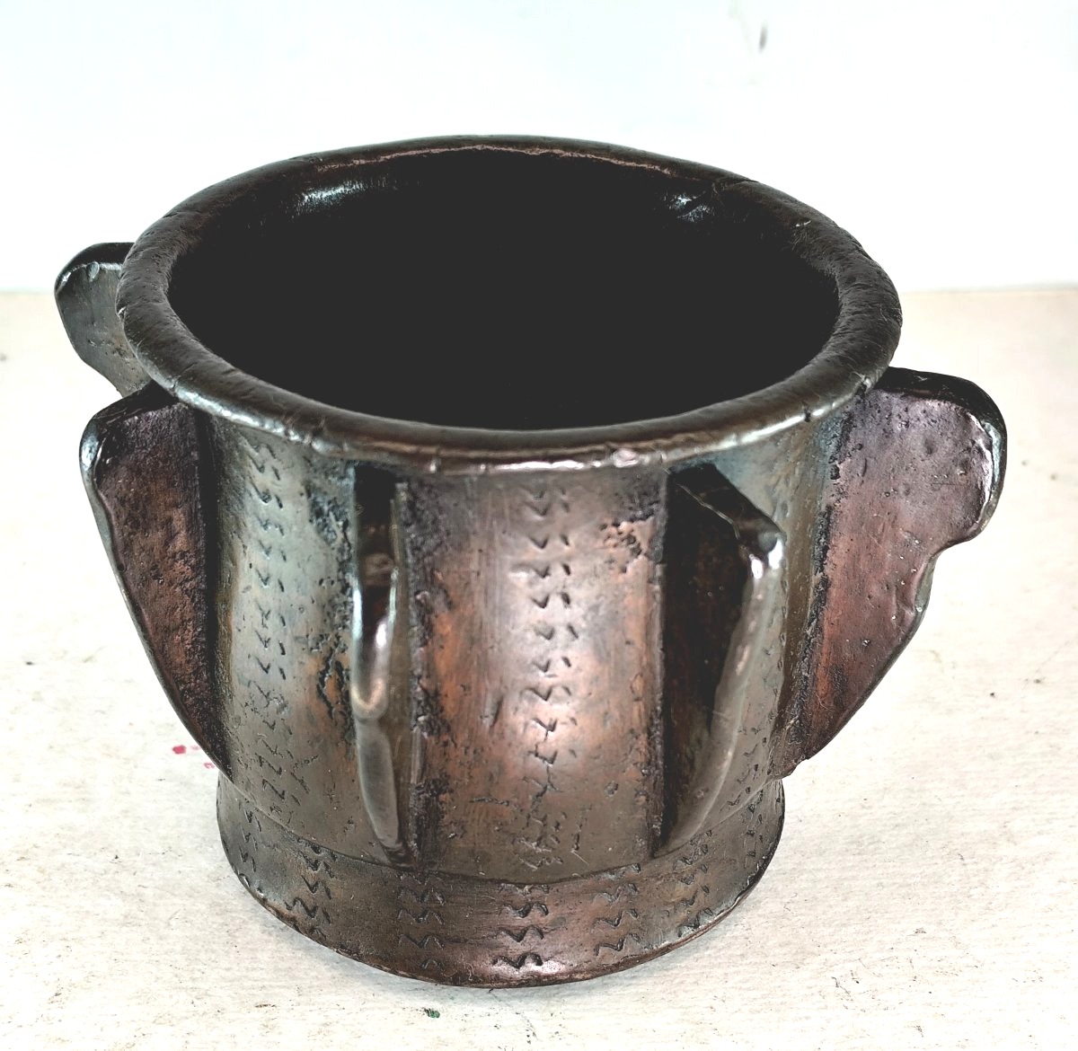 15th–16th-century Hispano-moorish Winged Mortar, Engraved Bronze, Southern Spain