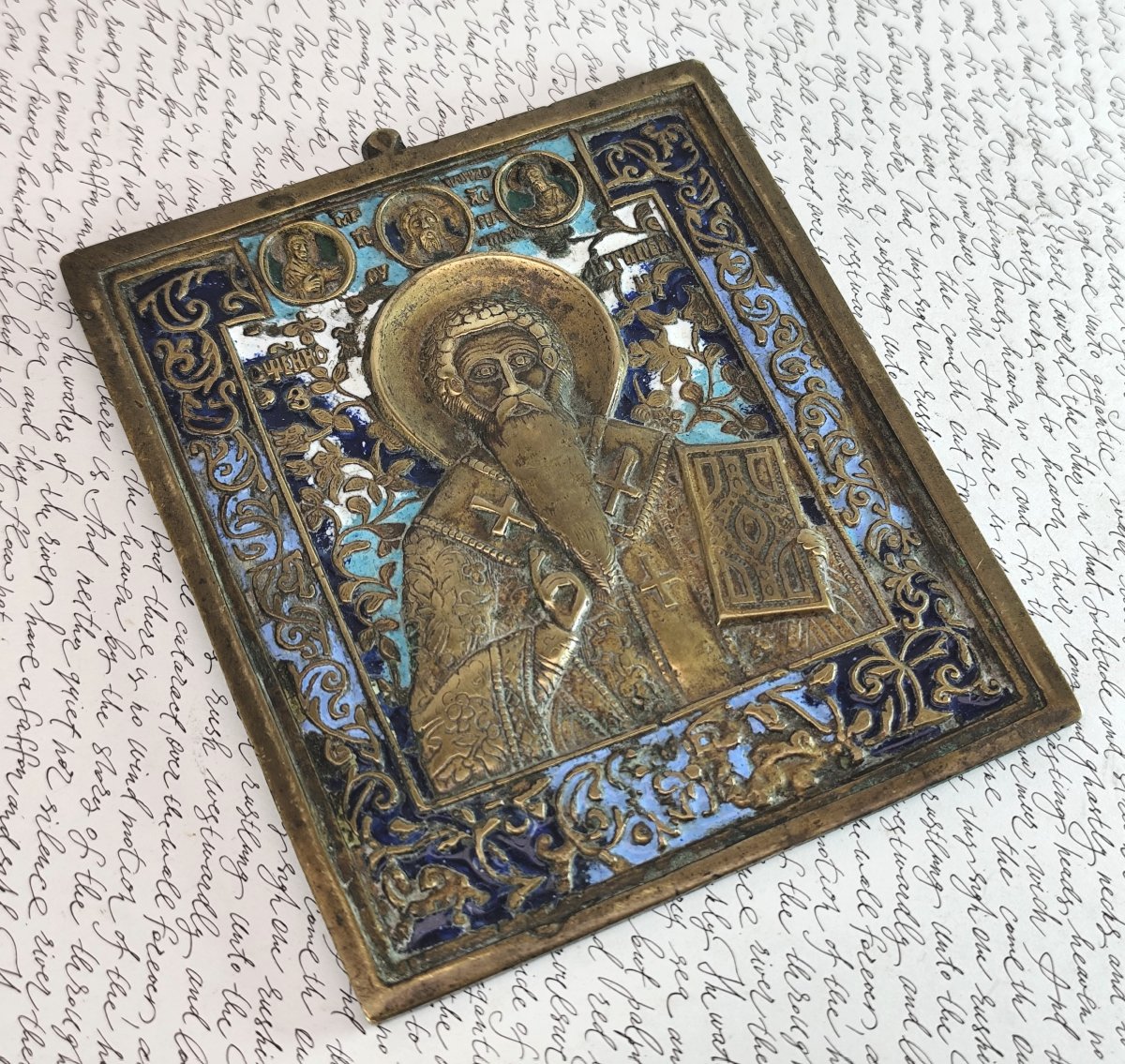 Fine Russian Enameled Bronze Icon Of St Antipas Of Pergamon, 19th Century-photo-2