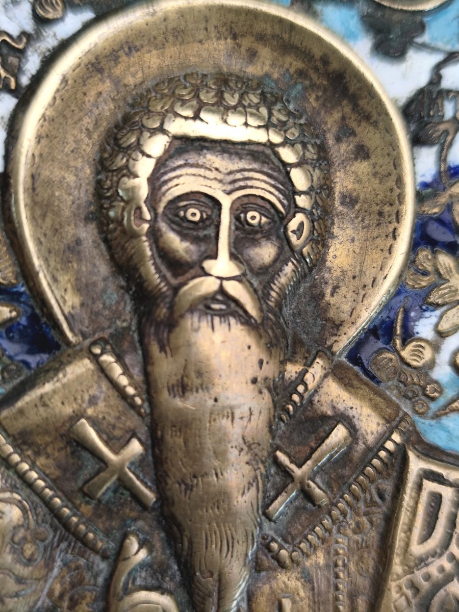 Fine Russian Enameled Bronze Icon Of St Antipas Of Pergamon, 19th Century-photo-3