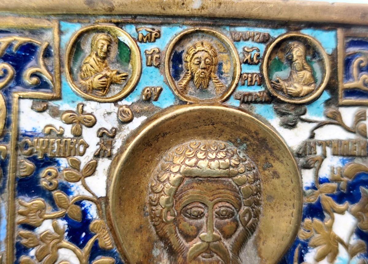 Fine Russian Enameled Bronze Icon Of St Antipas Of Pergamon, 19th Century-photo-4
