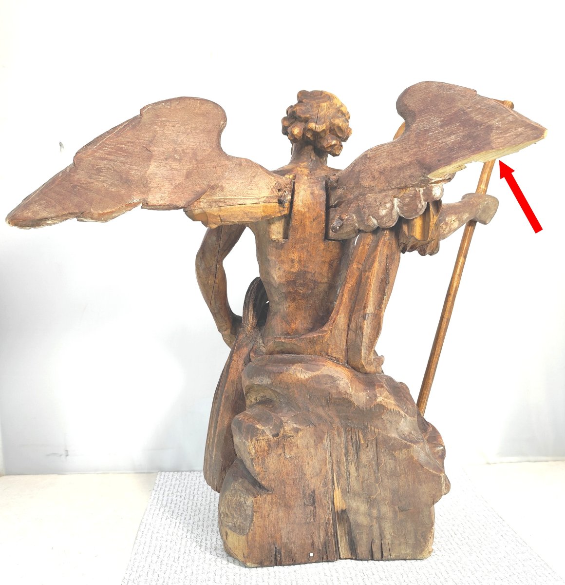 Chronos, Dieu du Temps, importante sculpture en bois fruitier, XVIIIe-XIXe siècle.-photo-3