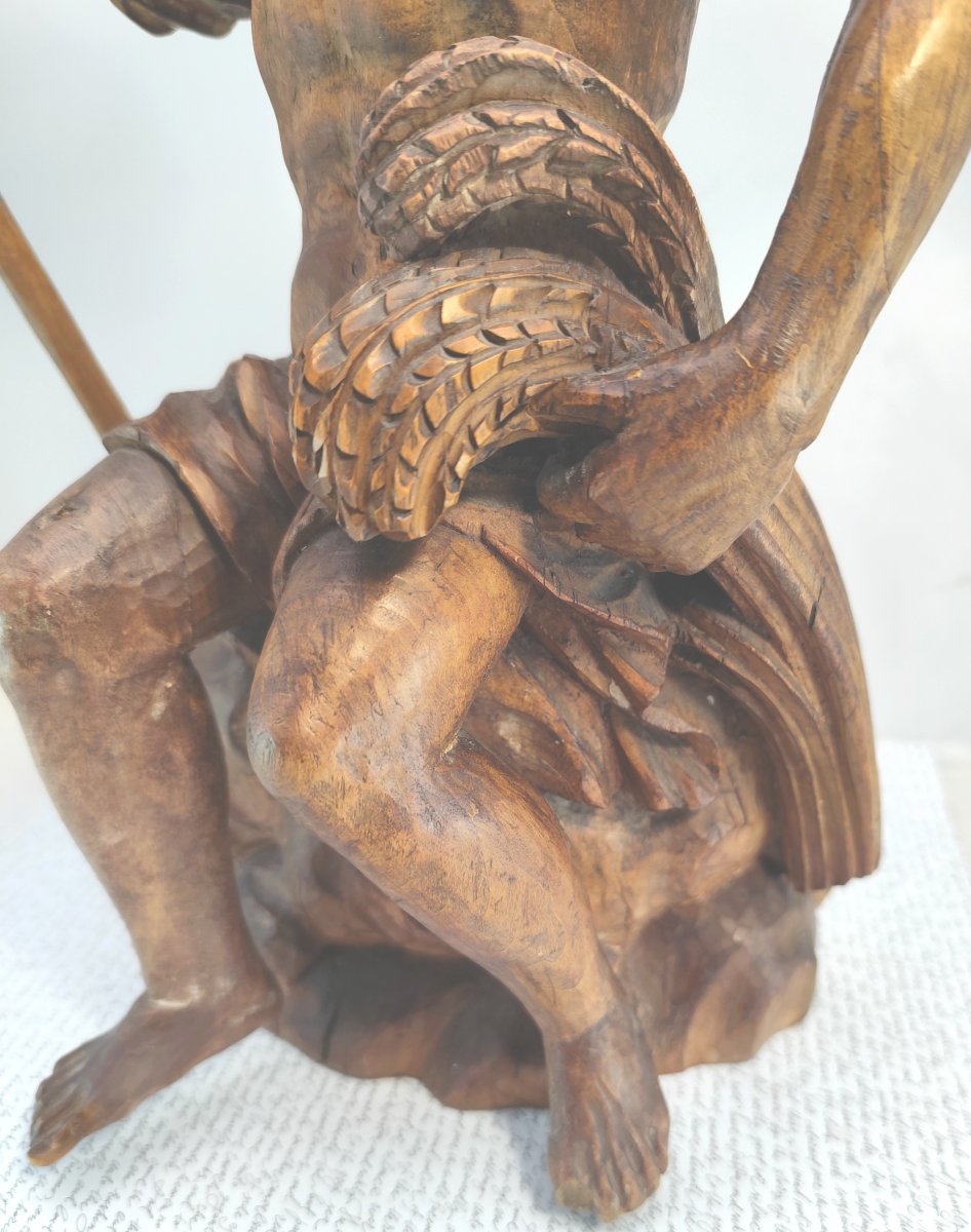 Chronos, Dieu du Temps, importante sculpture en bois fruitier, XVIIIe-XIXe siècle.-photo-2