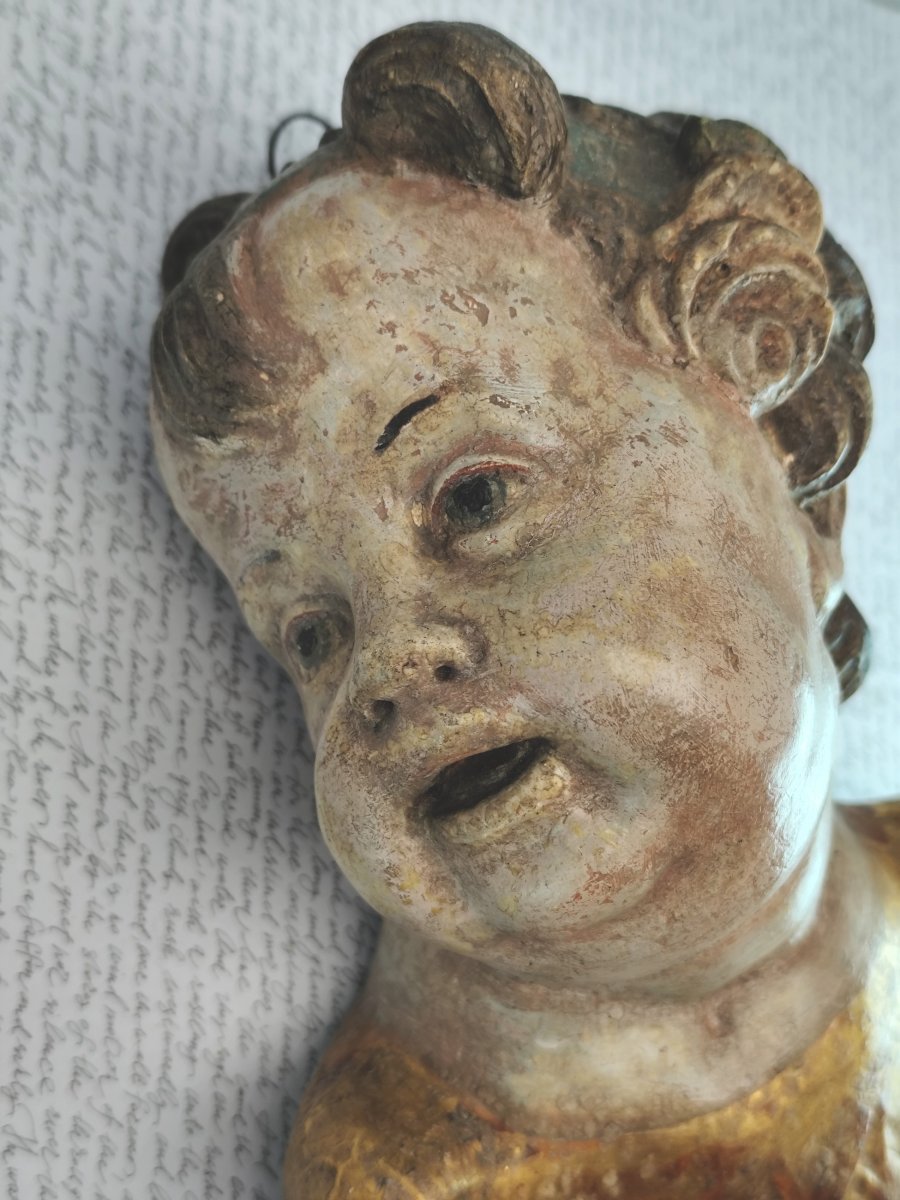 Angelot d’applique,  bois polychrome et doré, ép. baroque, XVIIIe-XIXe siècle-photo-2