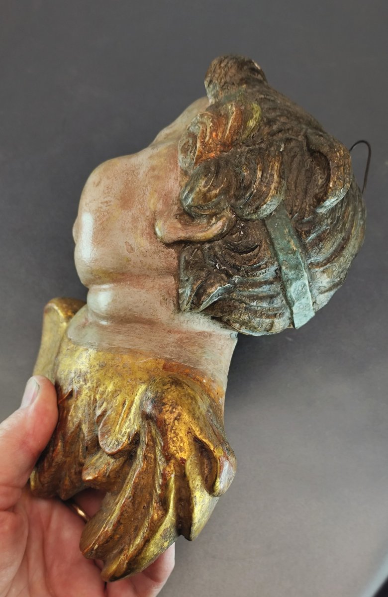 Angelot d’applique,  bois polychrome et doré, ép. baroque, XVIIIe-XIXe siècle-photo-3