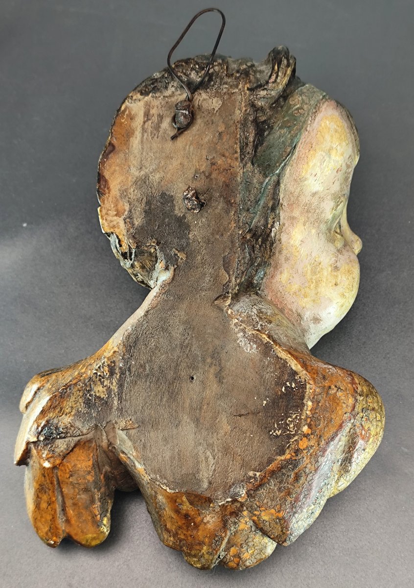 Angelot d’applique,  bois polychrome et doré, ép. baroque, XVIIIe-XIXe siècle-photo-4
