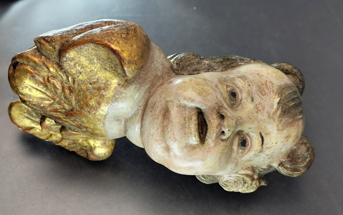 Angelot d’applique,  bois polychrome et doré, ép. baroque, XVIIIe-XIXe siècle-photo-1