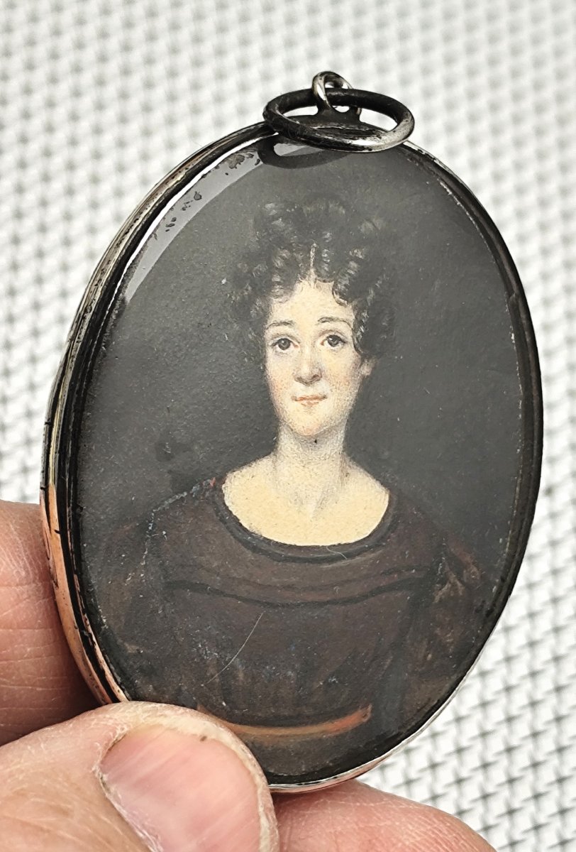 Miniature en pendentif, émotion familiale, époque Louis Philippe-photo-2