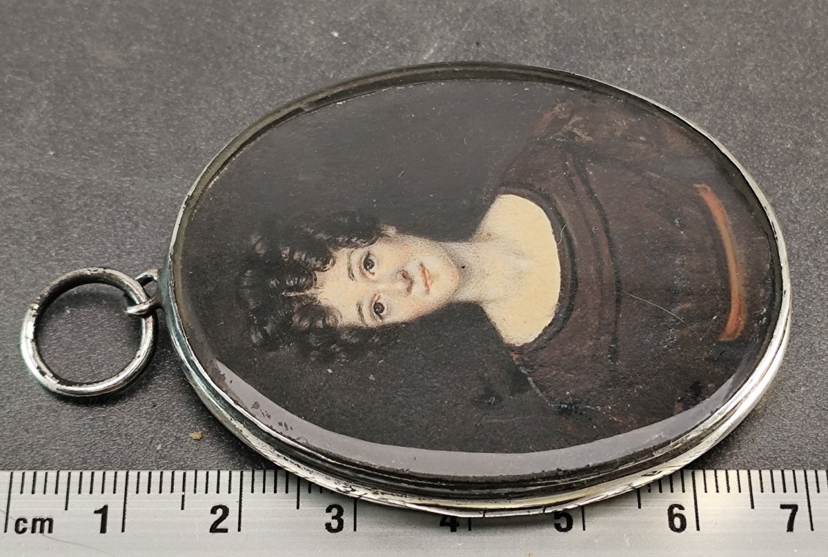 Miniature en pendentif, émotion familiale, époque Louis Philippe-photo-4