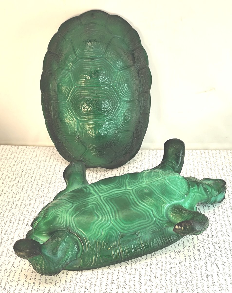 Tortue Art Déco en  Verre malachite de Bohème, Boîte couverte de Schlevogt-photo-1