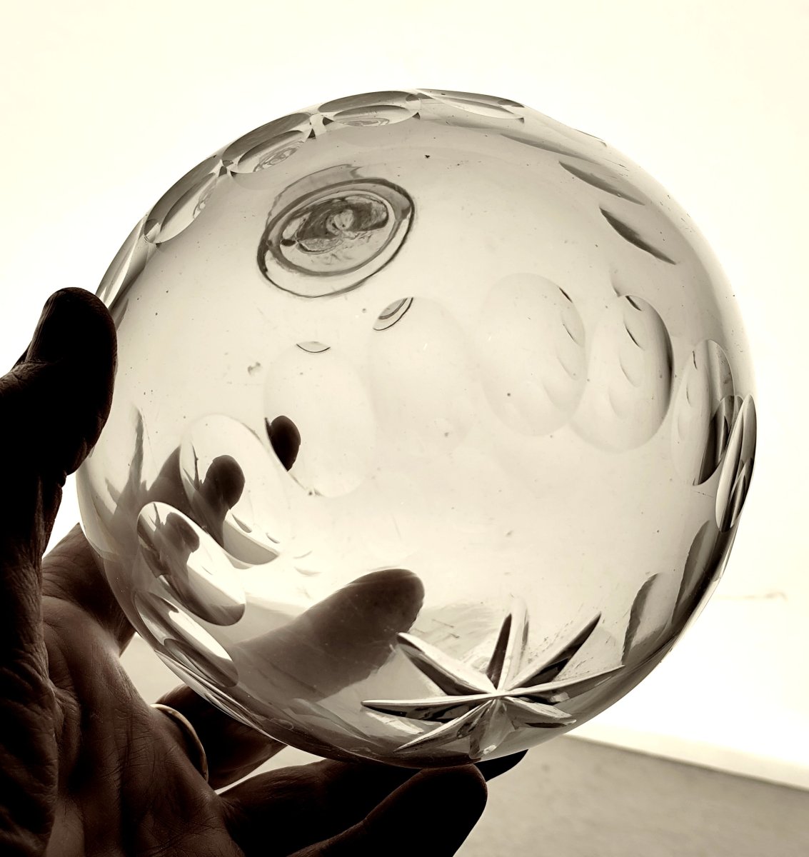 Large Chandelier Globe, 13.5 Cm, Blown And Cut Glass, Louis Philippe Period-photo-4