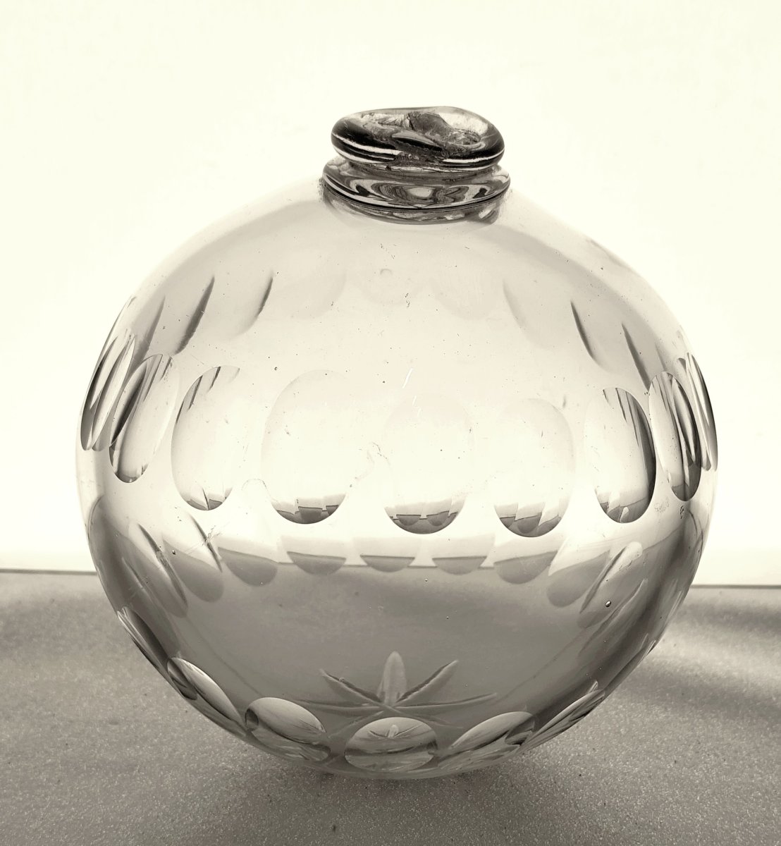 Large Chandelier Globe, 13.5 Cm, Blown And Cut Glass, Louis Philippe Period
