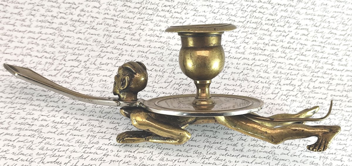 Bougeoir diabolique, amusant bronze XIXe en bel état-photo-2