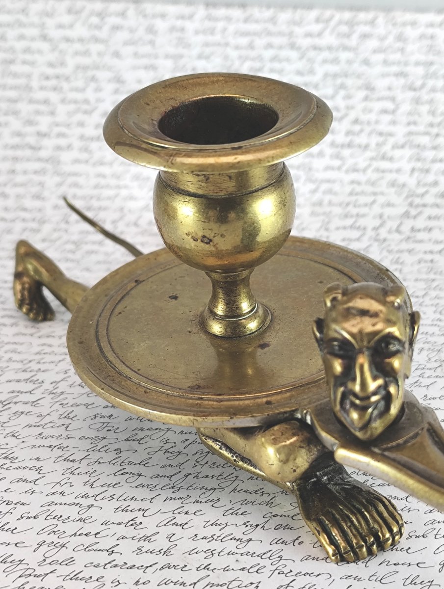 Bougeoir diabolique, amusant bronze XIXe en bel état-photo-3