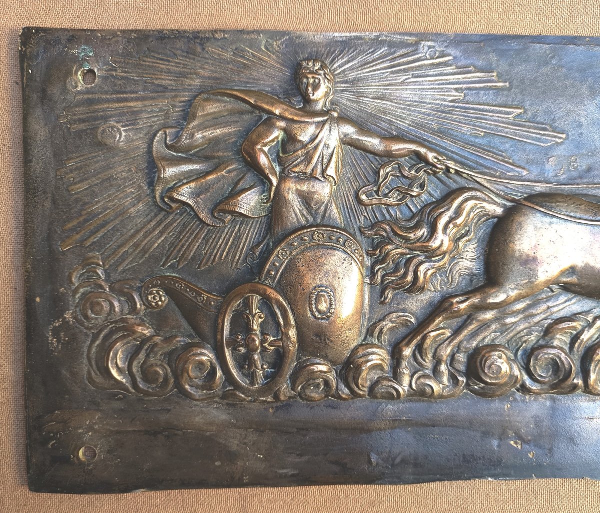 Apollo's Chariot, Prestigious 19th-century Bronze Plaque, 66 Cm, 10 Kg-photo-2
