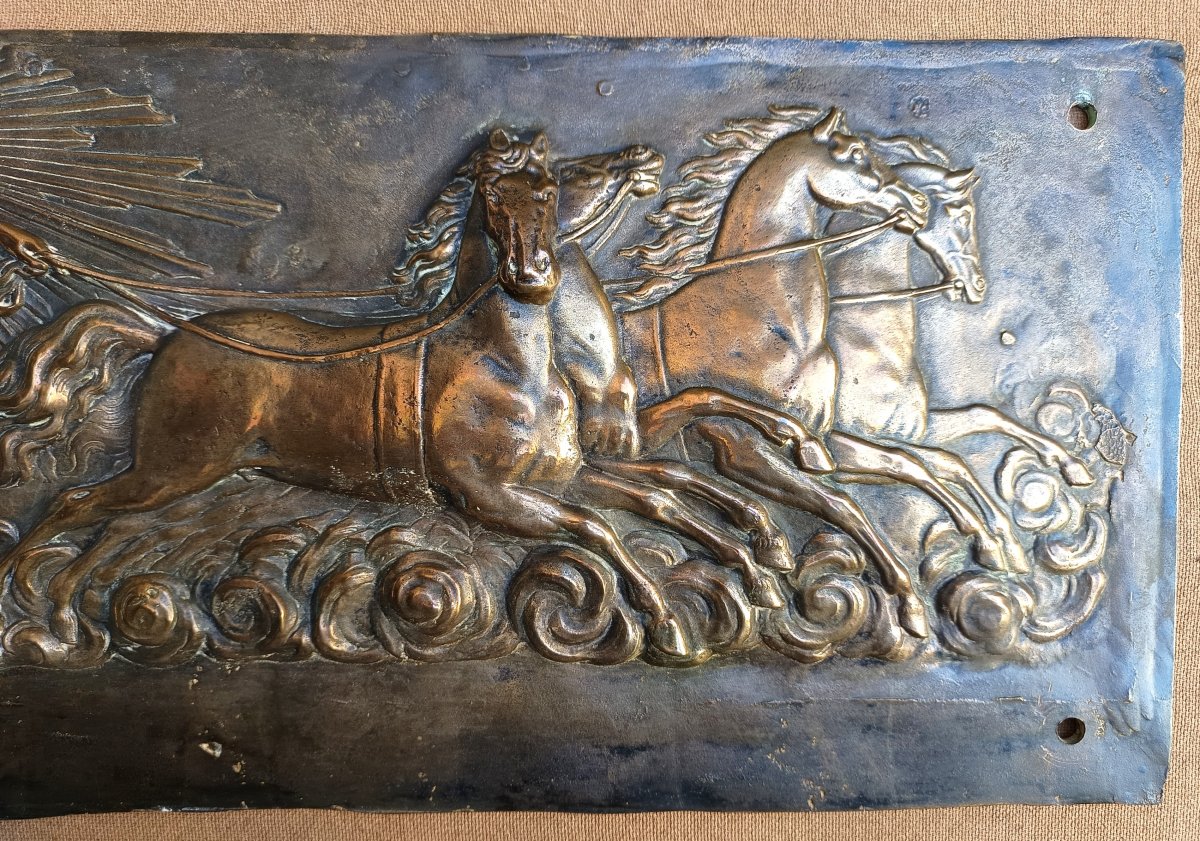 Apollo's Chariot, Prestigious 19th-century Bronze Plaque, 66 Cm, 10 Kg-photo-3