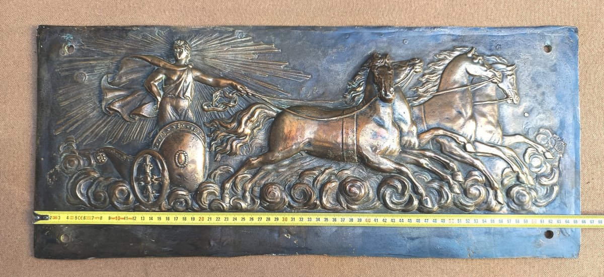 Apollo's Chariot, Prestigious 19th-century Bronze Plaque, 66 Cm, 10 Kg-photo-4