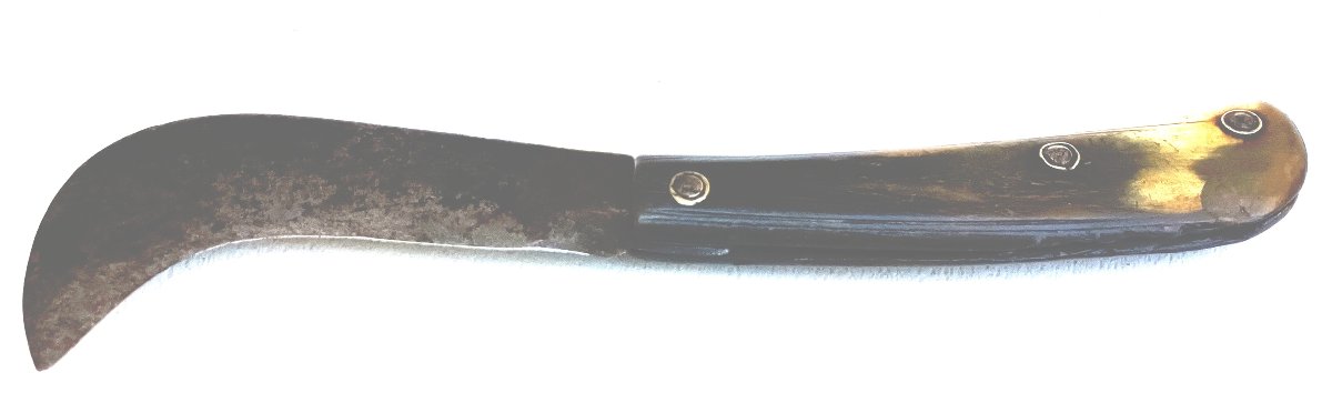 Large Winegrower's Or Gardener's Knife, 18th Century, Horn Handle, Steel Blade With Hallmark-photo-3