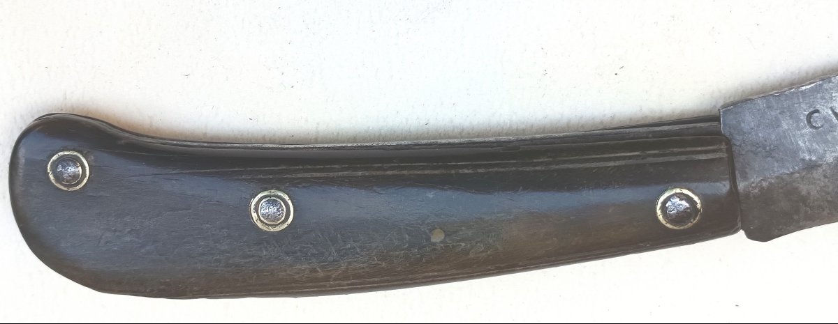 Large Winegrower's Or Gardener's Knife, 18th Century, Horn Handle, Steel Blade With Hallmark-photo-3