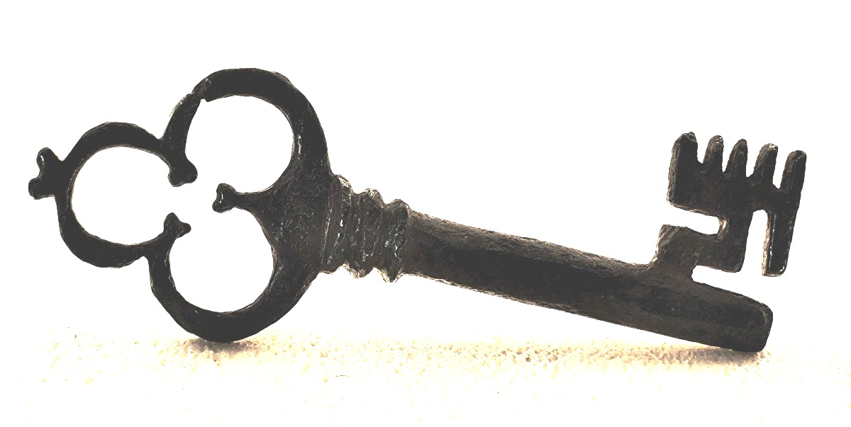 Beautiful Religious Cassette Key, 15th–16th Century, Wrought Iron, Trinity Ring
