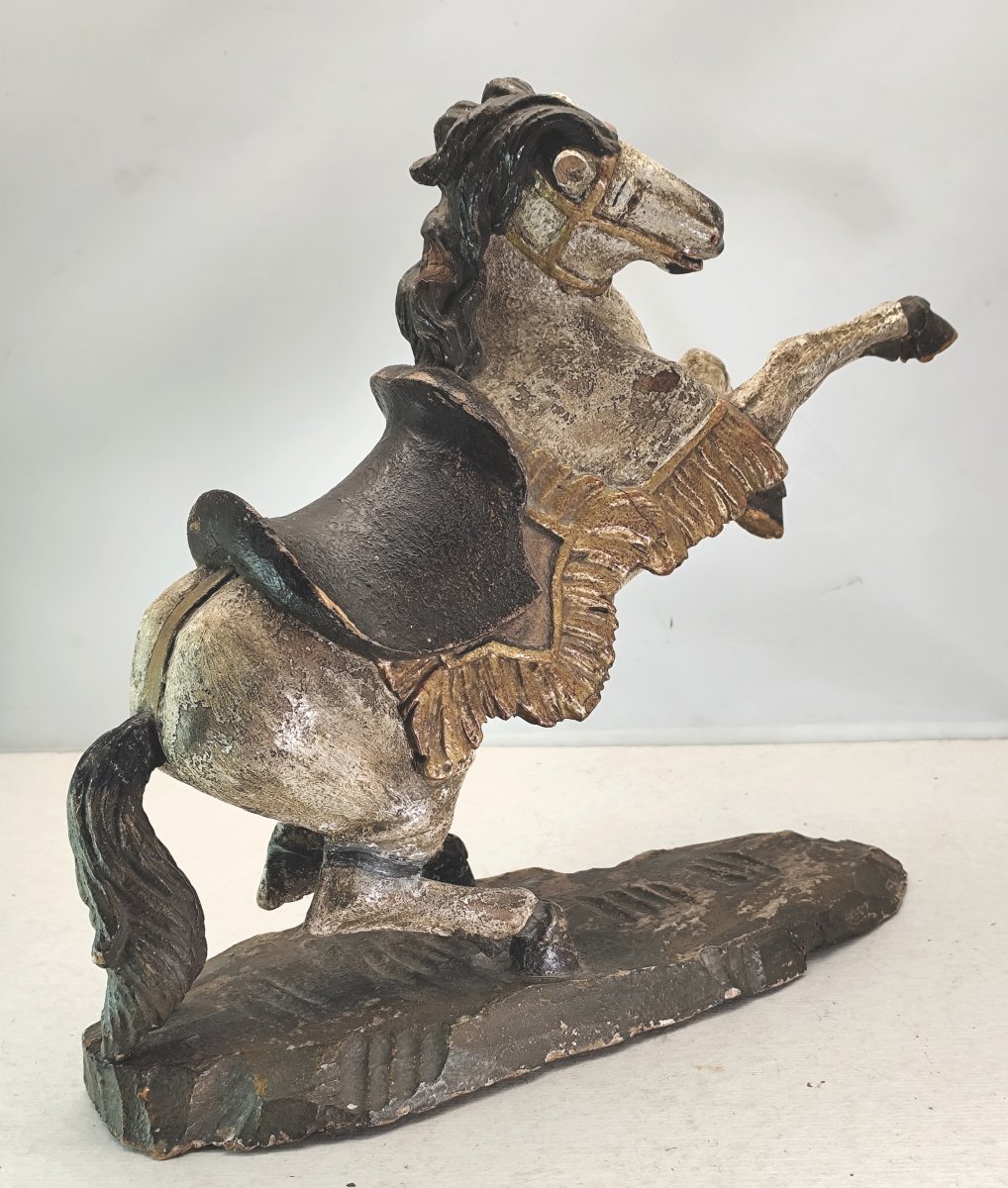 Leaping Horse, Folk Art, Carved And Painted Wood, 18th–19th Century-photo-3