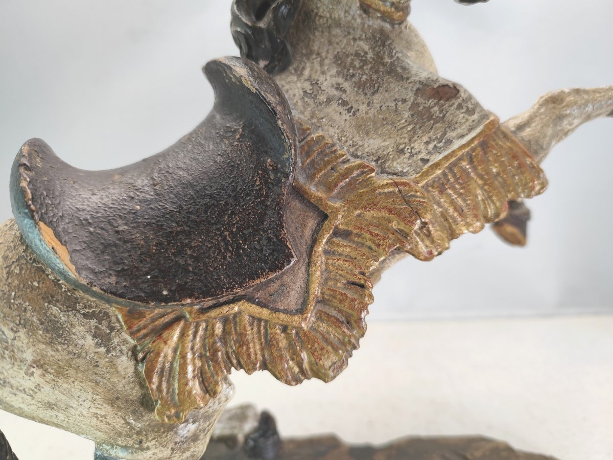 Leaping Horse, Folk Art, Carved And Painted Wood, 18th–19th Century-photo-1