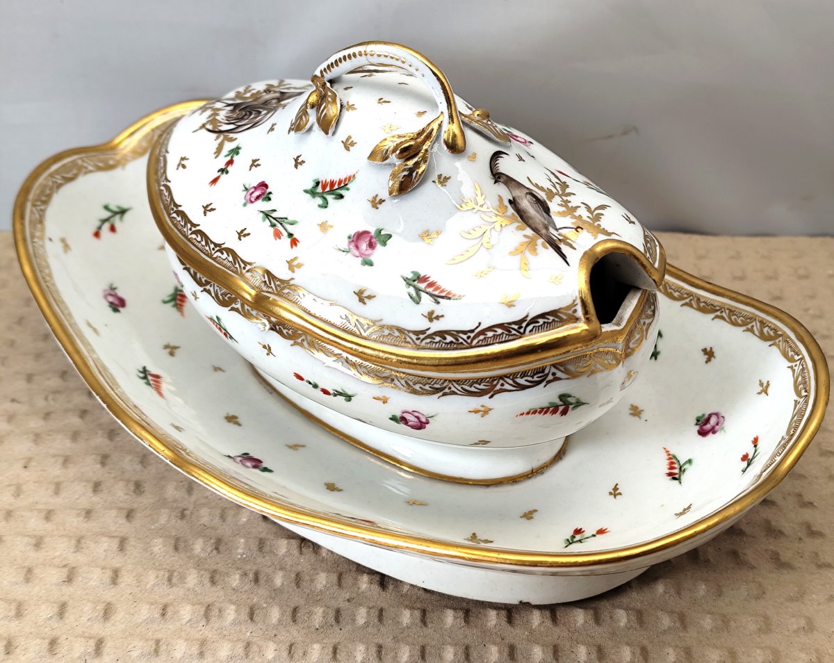Vintage Marie Antoinette-era Sugar Bowl With Birds, Locré Porcelain, Circa 1775-photo-4