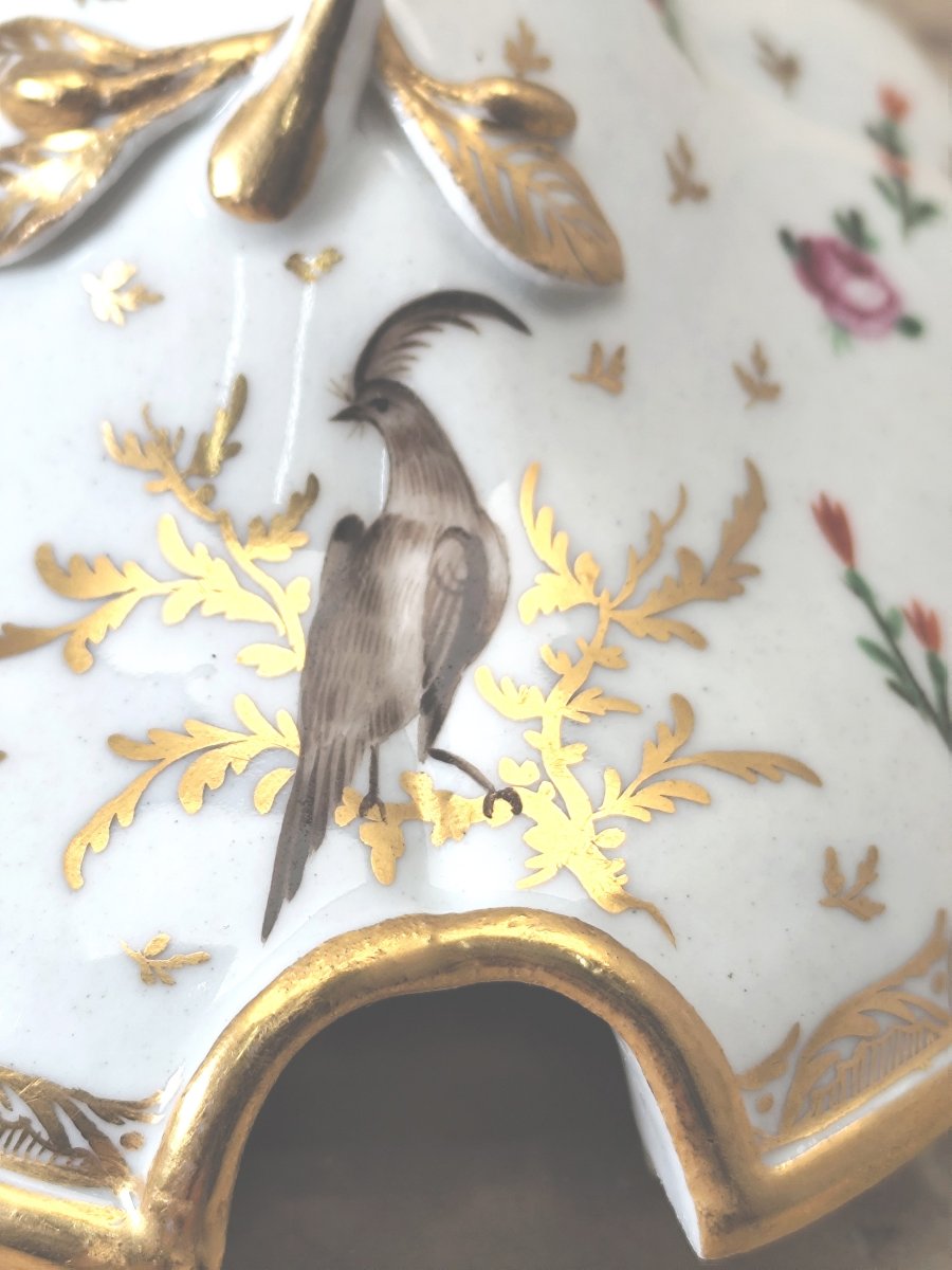 Vintage Marie Antoinette-era Sugar Bowl With Birds, Locré Porcelain, Circa 1775-photo-1