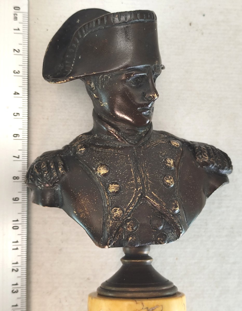 Beau buste bronze, Napoléon Ier, sur une colonne de marbre de Sienne, vers 1840-photo-4