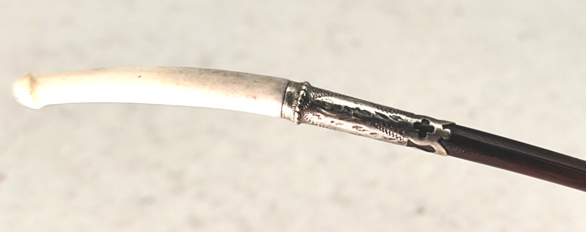 Rare pipe de collection, début XIXe siècle, écume, argent et tuyau  os d’albatros, en étui. -photo-4