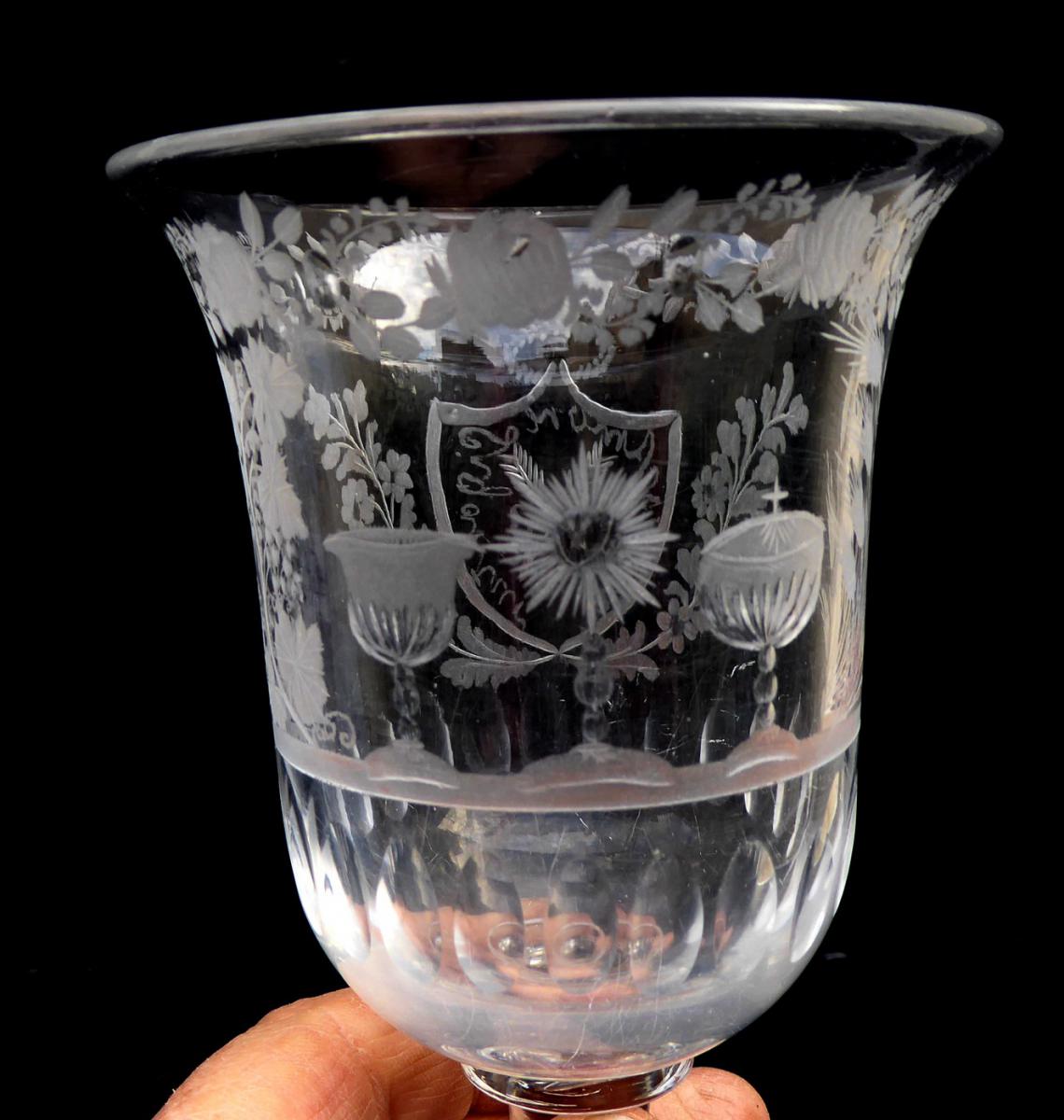 Grand Verre Religieux, Gravé, Vers 1820, Mariage Mystique..-photo-3