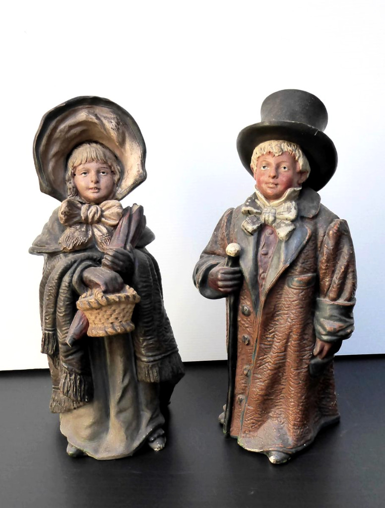 Bernhardt.bloch Signed: 2 Clay Figures: Children Disguised, 1890