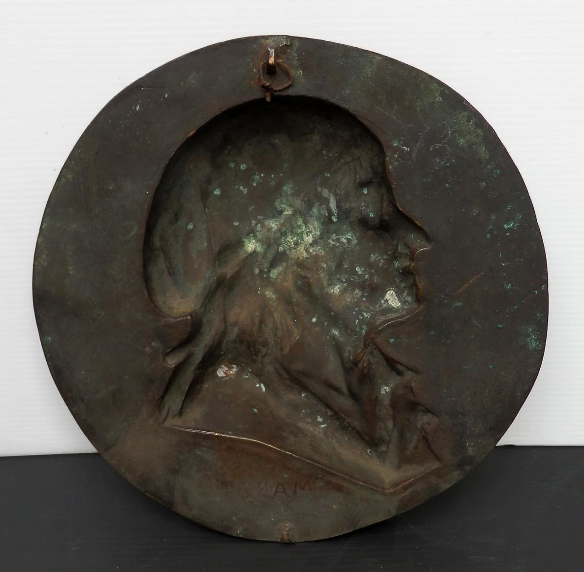 Large Bronze Medallion Profile, Marat, By Brisson, 1868-photo-4